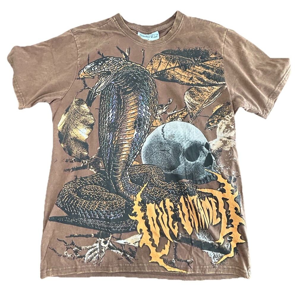 Smoke Rise Mens Brown Cobra‎ Skull Love Untamed Graphic T-Shirt Streetwear Small